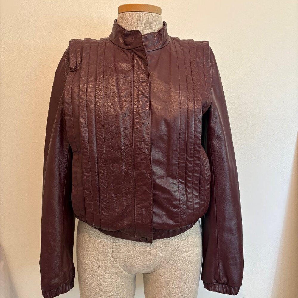Vintage Leather Biker Moto Jacket Pleated, Size 7/8